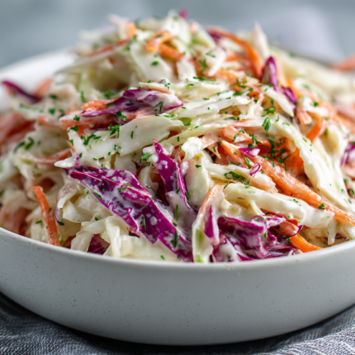 Coleslaw cétogène dans un bol blanc moderne