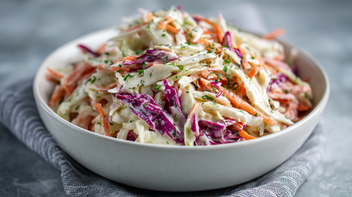 Coleslaw cétogène dans un bol blanc moderne