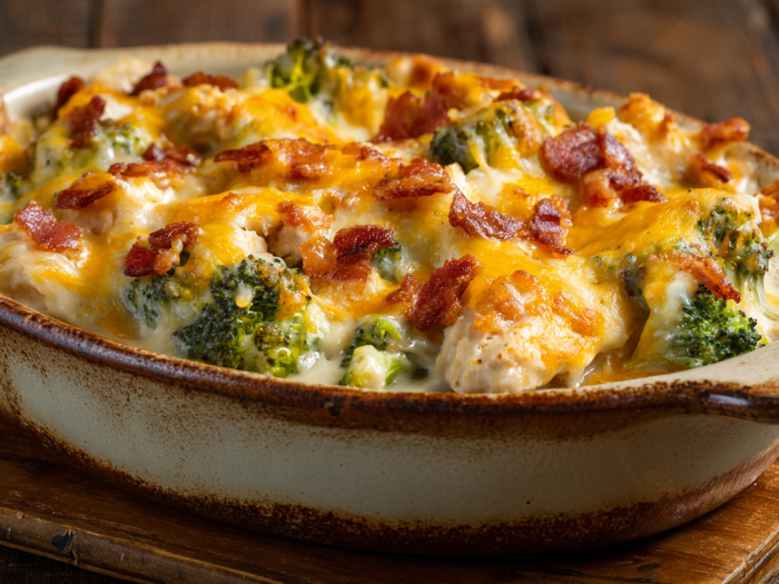 Gratin de poulet au bacon, cheddar, mozzarella et sauce ranch