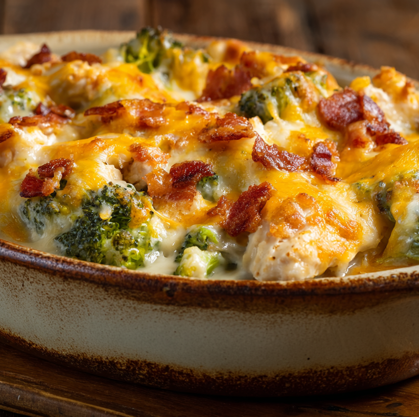 Gratin de poulet au bacon, cheddar, mozzarella et sauce ranch