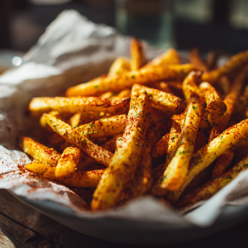 Frites de chou rave cétogène servies avec des épices
