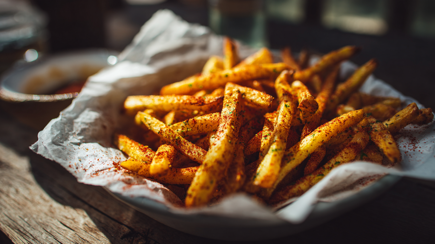 Frites de chou rave cétogène servies avec des épices