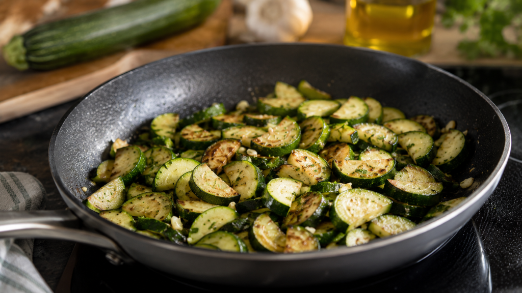 courgettes à la poele, bien dorées, accompagnement idéal pour un régime cétogène