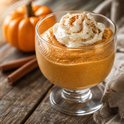 Verrine de mousse de courge cétogène, texture crémeuse, saupoudrée de cannelle