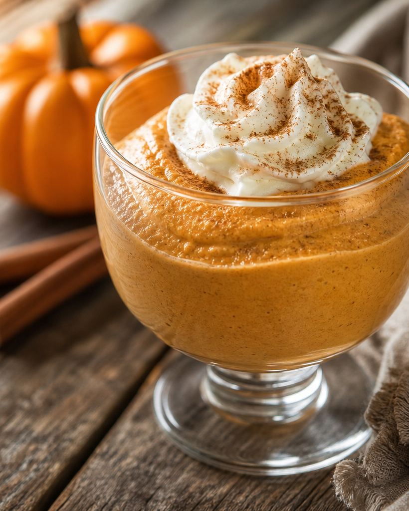 Verrine de mousse de courge cétogène, texture crémeuse, saupoudrée de cannelle