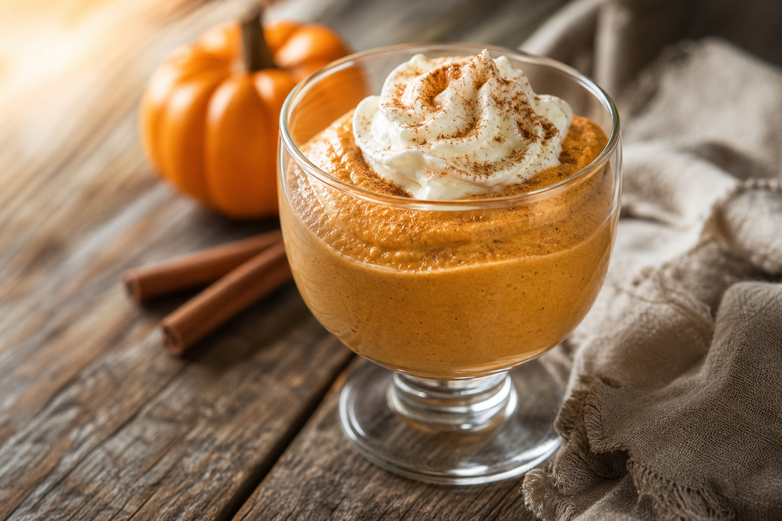 Verrine de mousse de courge cétogène, texture crémeuse, saupoudrée de cannelle